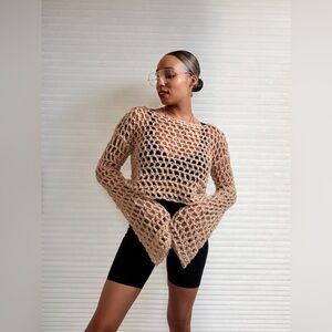 Vintage Handmade Open-Weave Knit Bell Sleeve Sweater | Artisan Boho
